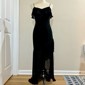Aidan Mattox Black Sleeveless Crepe Pleated Chiffon Formal High Low Dress Size 2